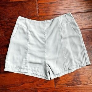 She + Sky Boutique Seafoam Mint High Waist Shorts Back Zip Women's SZ L New